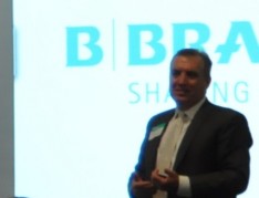 Don Cunningham, LVEDC president and CEO, is shown making comments to 2014 World Forum delegates June 16th during a tour of the B Braun manufacturing facility in Hanover Township, Lehigh County.