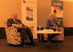 Bethlehem Mayor Robert Donchez and state Sen. Lisa Boscola discuss the CRIZ during LVEDC's Conversations and Cocktails event.