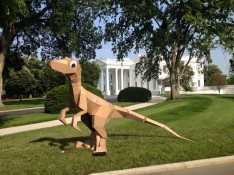 The 15-foot KitRex velociraptor costume, created by Lehigh Valley entrepreneur Lisa Glover, was photographed on the White House lawn.