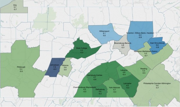 The Lehigh Valley unemployment rate is 5.5 percent for June 2015, down from 6.2 percent a year earlier. Unemployment rates have 16 out of 18 metropolitan areas in the state.