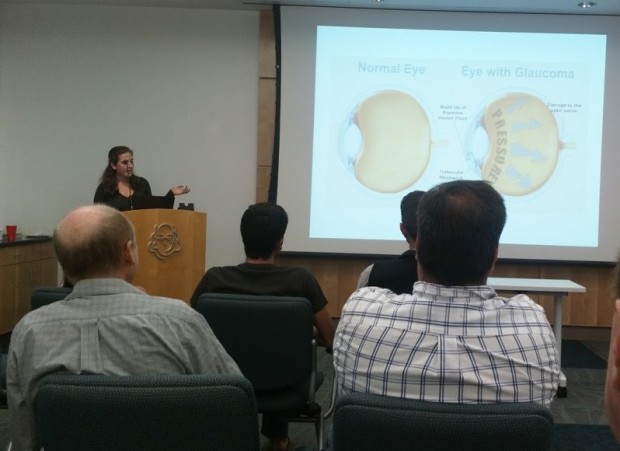 Liz Cornell discussing "iDrops," one of three student-led companies from Lehigh University's LaunchBayC Student Accelerator to present at the LVTech Meetup.