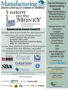 The official flier for the Manufacturing Council Summit IX: "Show Me the Money." Click the image to enlarge.