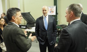 Governor Tom Wolf (center) during his visit to the Allentown manufacturer.