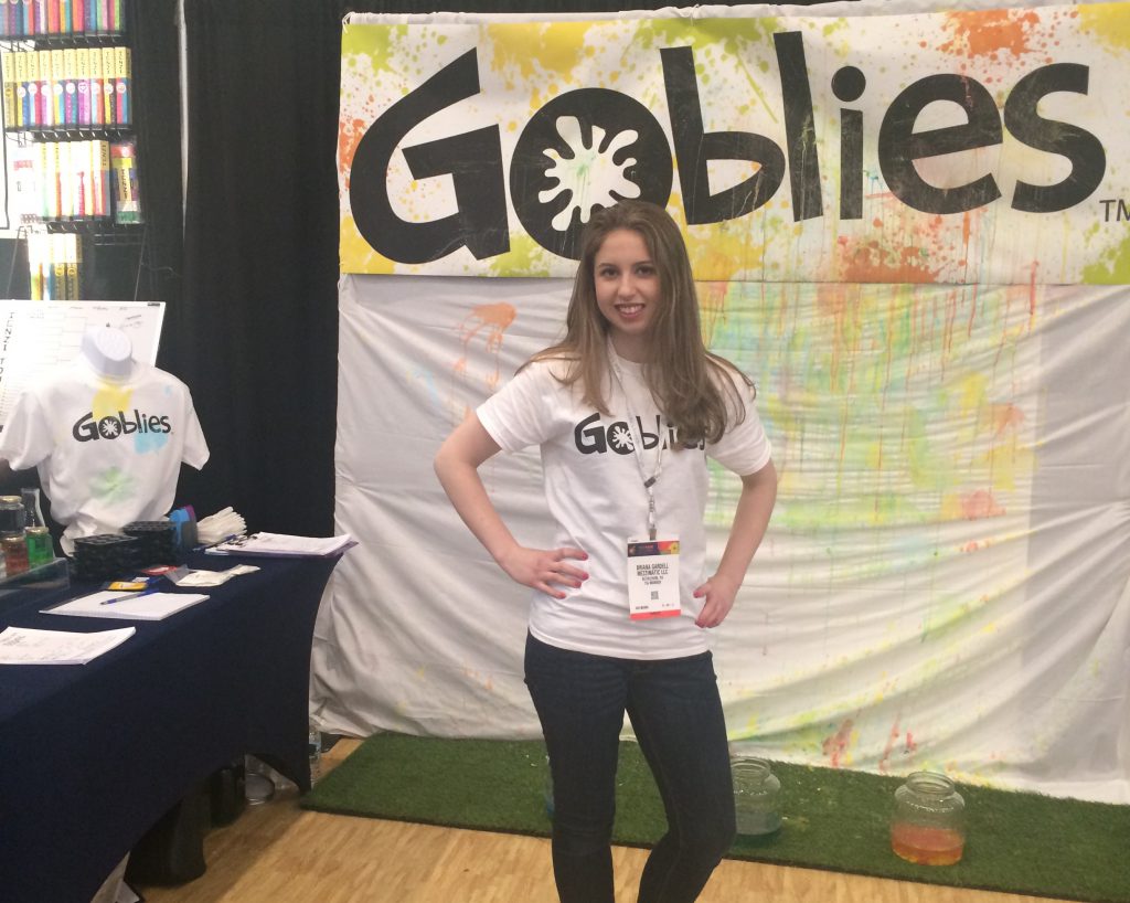Briana Gardell, founder of Mezzimatic, displaying Goblies at the Toy Fair 2016 in New York City.