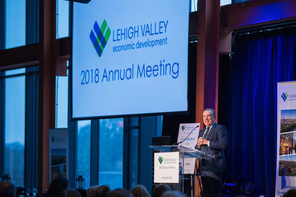 LVEDC President and CEO Don Cunningham speaking at the organization's 2018 Annual Meeting at the ArtsQuest Center at SteelStacks in Bethlehem.