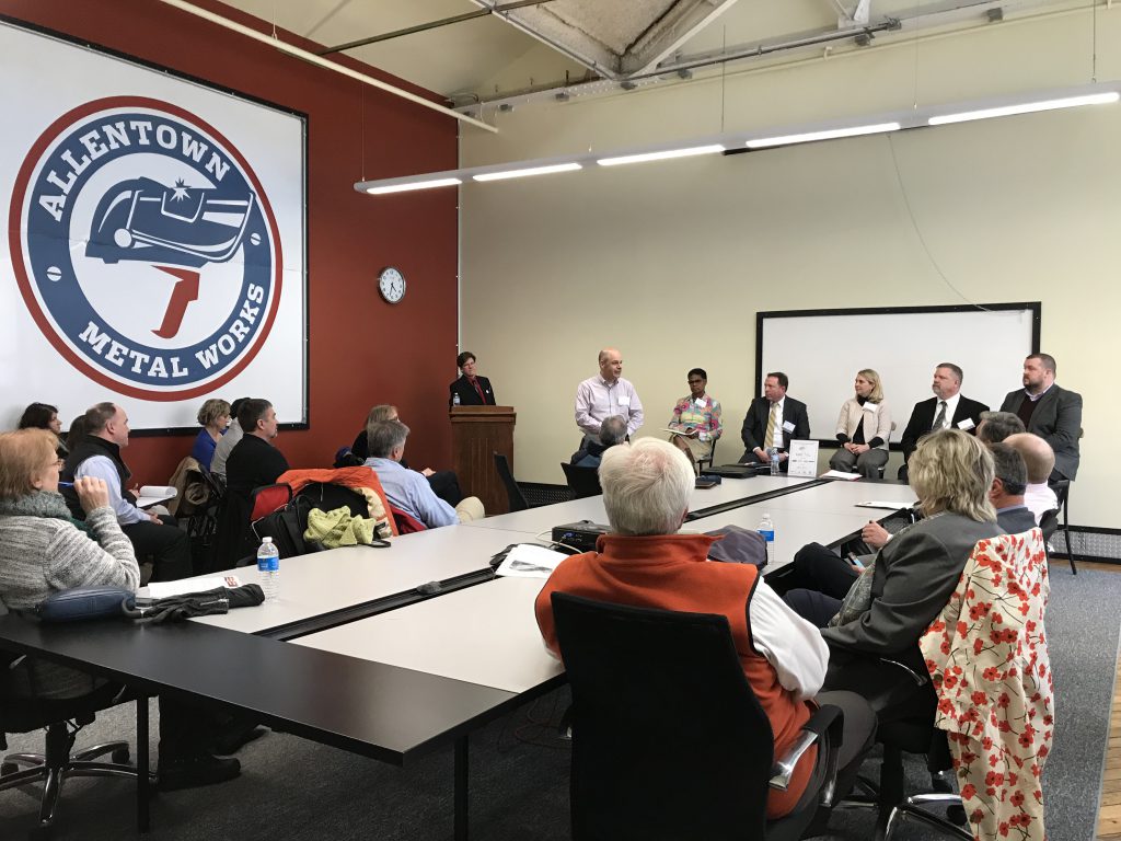 About 60 people attended a panel discussion at the Bridgeworks Enterprise Center in Allentown following a brownfields site tour in the Lehigh Valley.