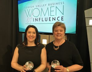 LVEDC Vice President of Administration and Investor Relations Jaime Whalen (left) and LVEDC Board of Directors Chair Jane Long were both recognized by the 2018 Lehigh Valley Women of Influence Awards.