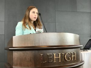 Briana Gardell, founder and CEO of Mezzimatic, the company behind the Goblies throwable paintballs, spoke at the KIZ event.