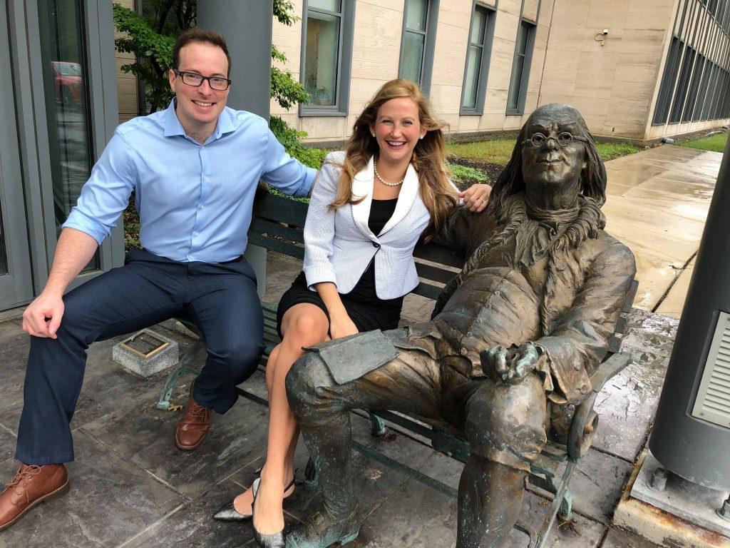 Carenade co-founders Jordan Kapper and Rebecca Bradford outside the Ben Franklin TechVentures business incubator in Bethlehem.