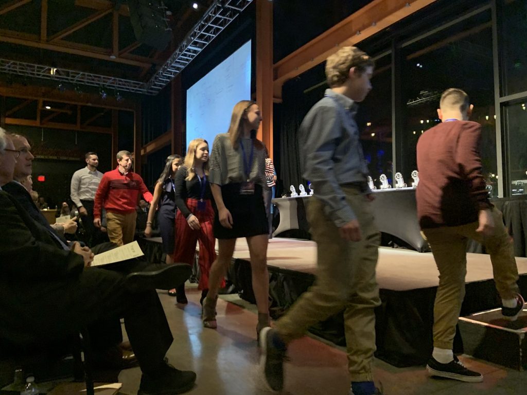 Nazareth Area Middle School students take to the stage at the What's So Cool About Manufacturing ceremony (photo credit Sahl Communications)